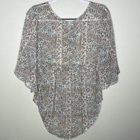 Maurices M White Pastel Ditzy Floral Sheer Boho Lightweight Flowy Peasant Blouse - Picture 9 of 12